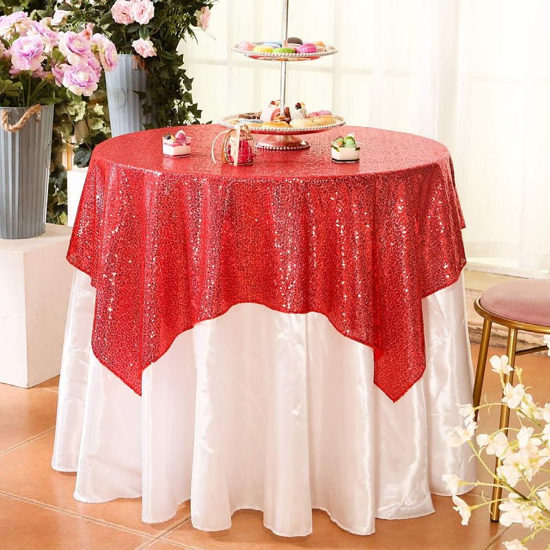 Sequin Square Table Overlay 90"x90" Red - YauSpark