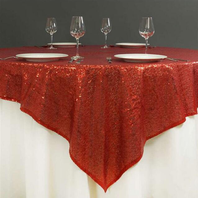 Sequin Square Table Overlay 90"x90" Red - YauSpark