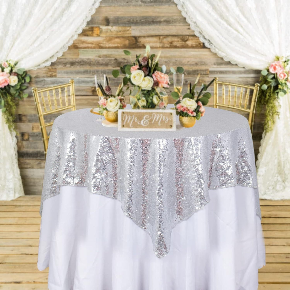 Sequin Square Table Overlay 90"x90" Silver - YauSpark