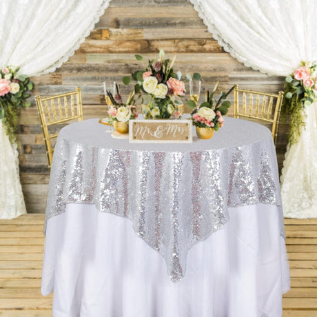 Sequin Square Table Overlay 90"x90" Silver - YauSpark