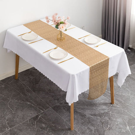 Sequin Table Runner 12" x 110" Champagne Gold - YauSpark