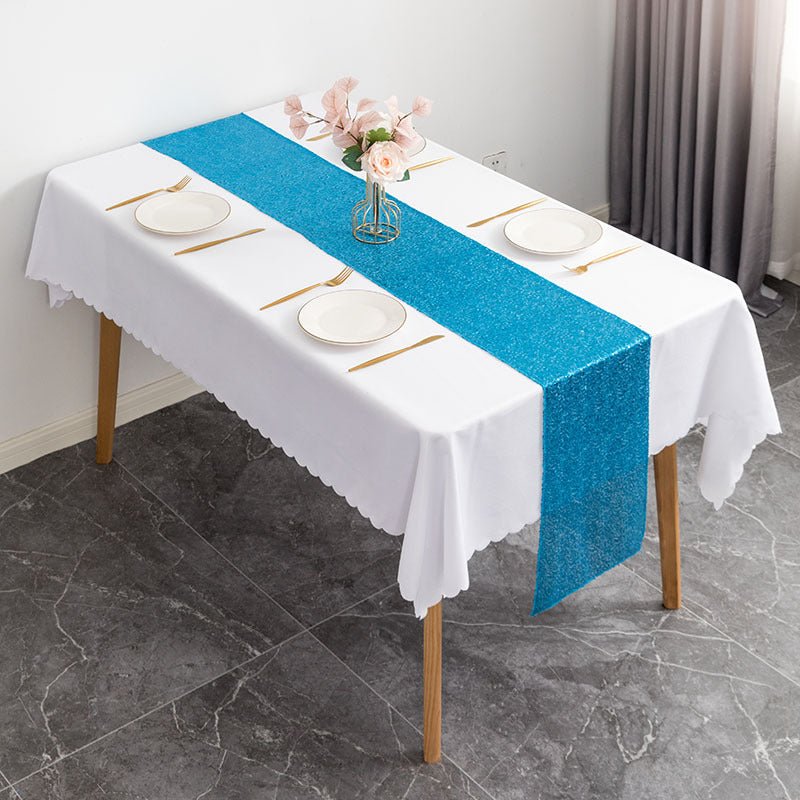 Sequin Table Runner 12" x 110" Lake Blue - YauSpark