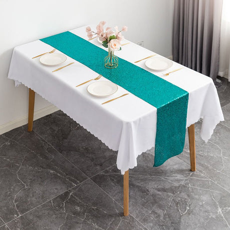 Sequin Table Runner 12" x 110" Malachite Green - YauSpark