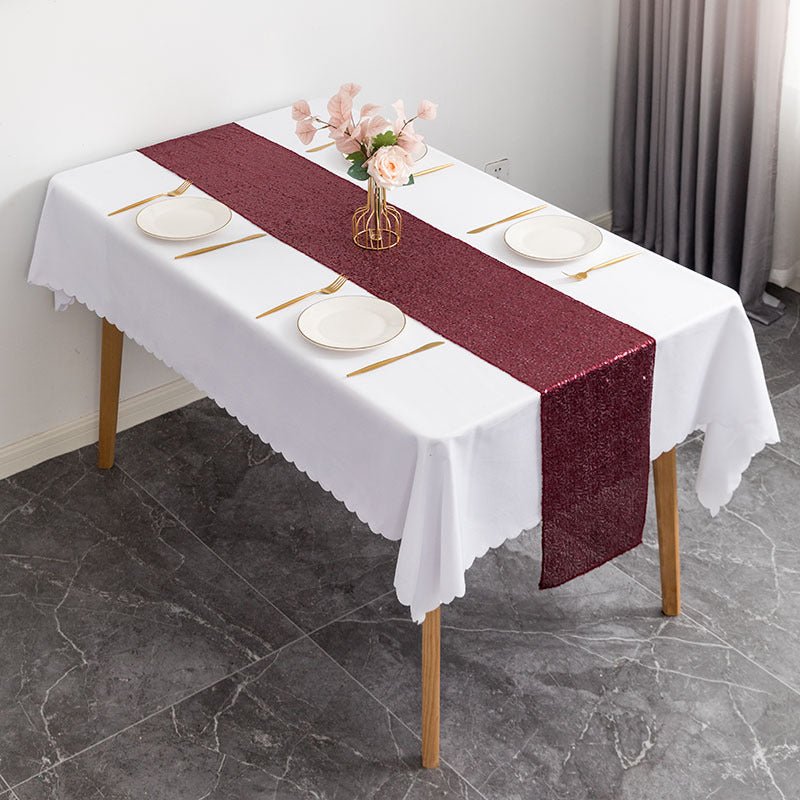 Sequin Table Runner 12" x 110" Wine Red - YauSpark