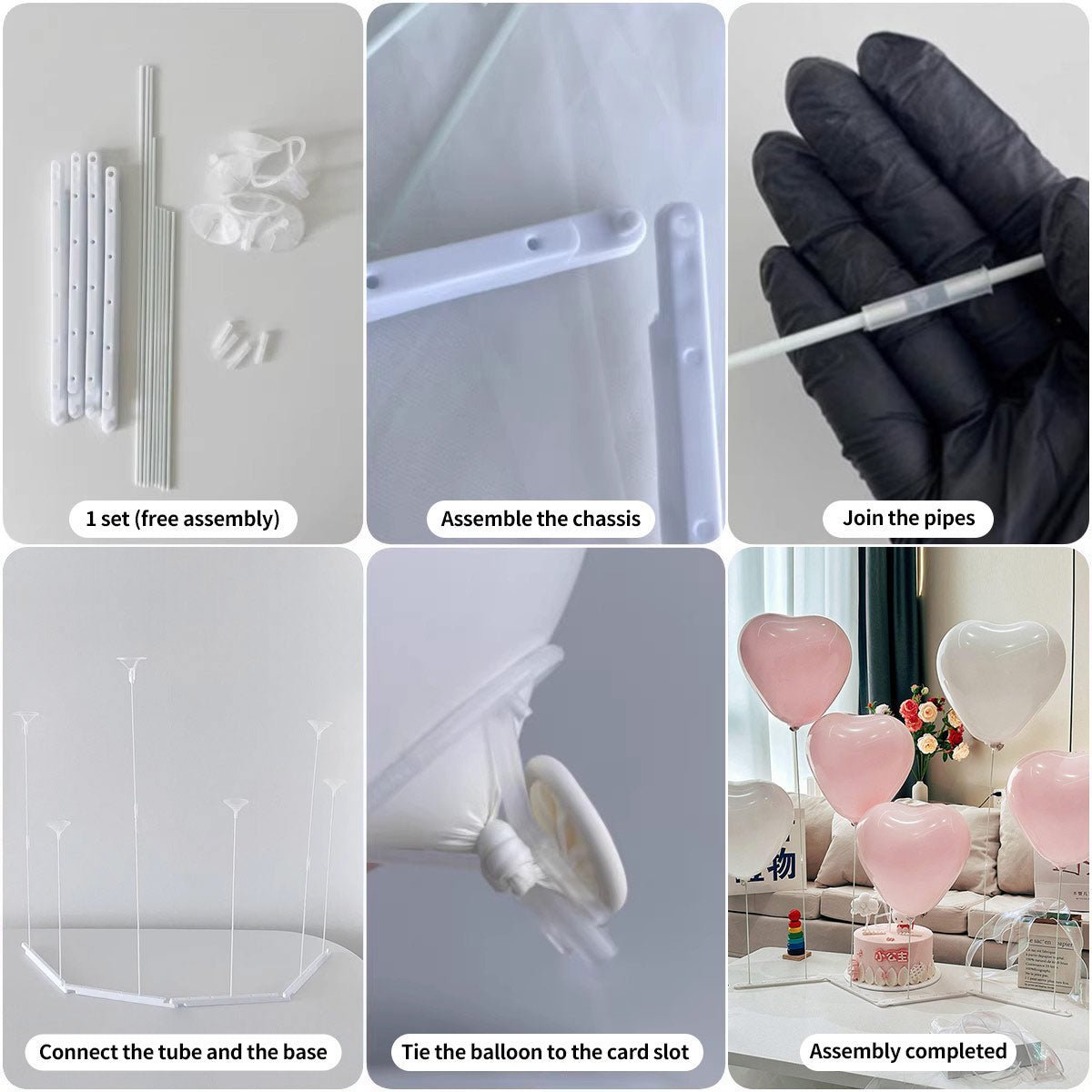 Set Of 2 White Plastic Balloon Column Stand Kit With Interlocking Base - YauSpark