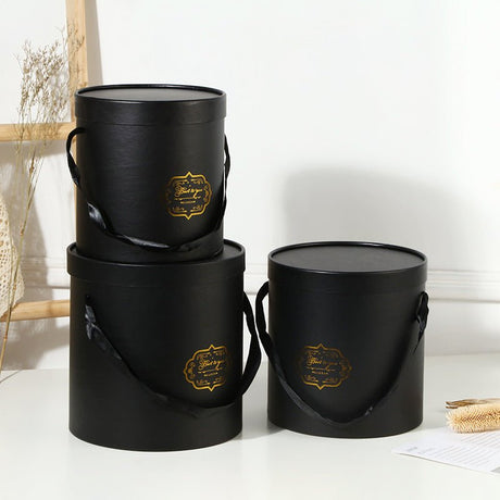 Set of 3 Round Gift Box with Lids Black - YauSpark