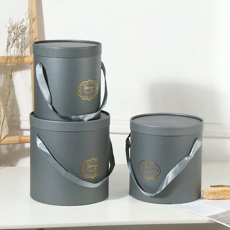 Set of 3 Round Gift Box with Lids Gray - YauSpark