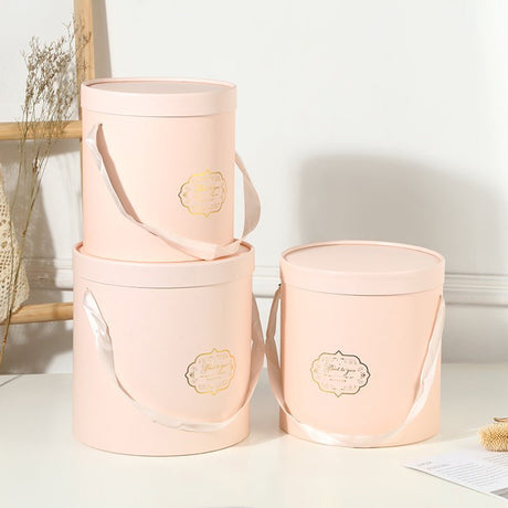 Set of 3 Round Gift Box with Lids Pink - YauSpark