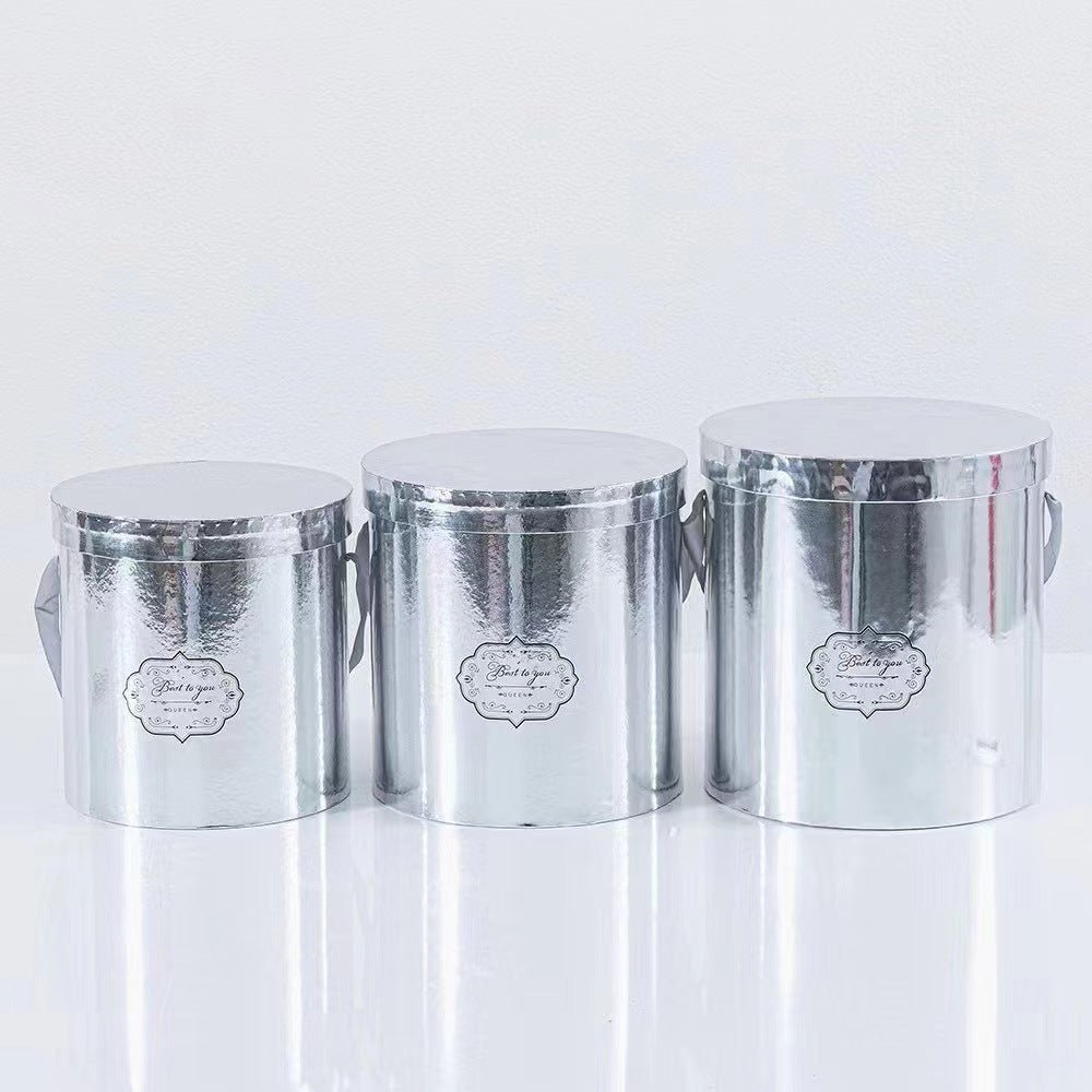 Set of 3 Round Gift Box with Lids Silver - YauSpark