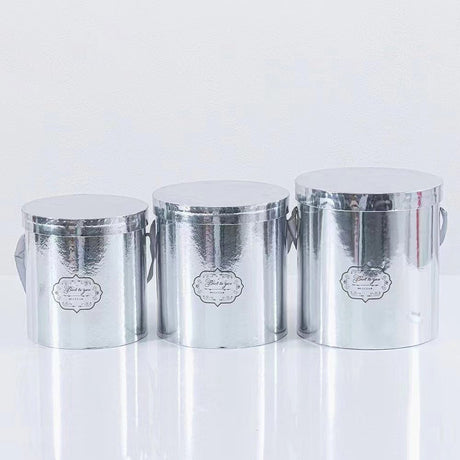 Set of 3 Round Gift Box with Lids Silver - YauSpark