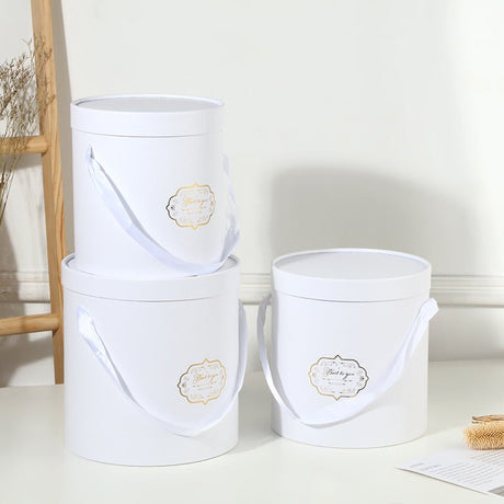 Set of 3 Round Gift Box with Lids White - YauSpark