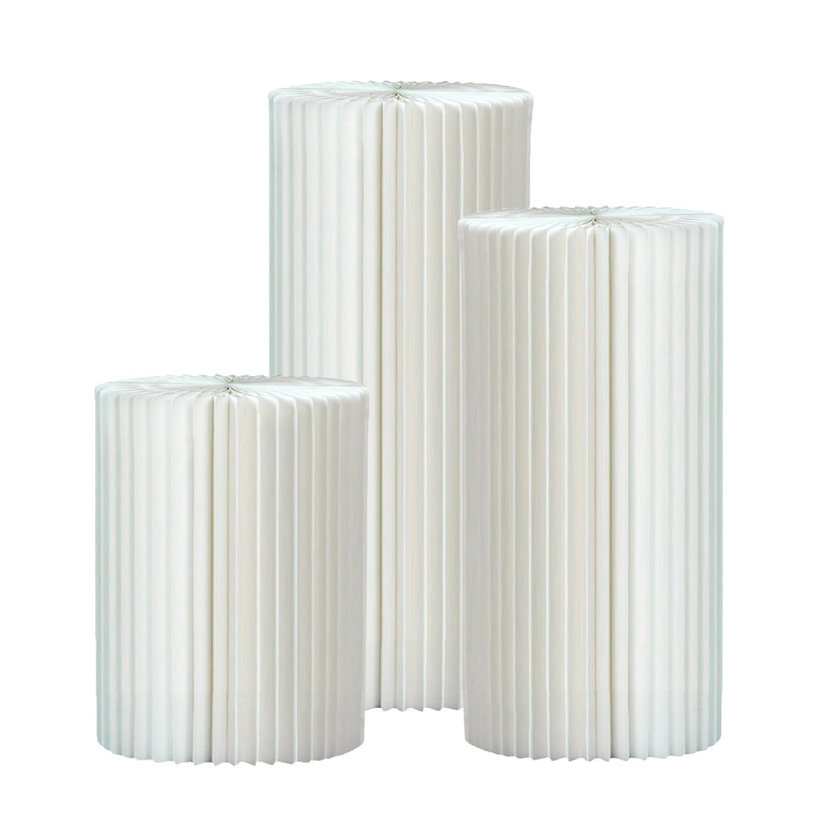 Set of 3 White Foldable Roman Paper Pillars for Parties 16” 24“ 32” - YauSpark