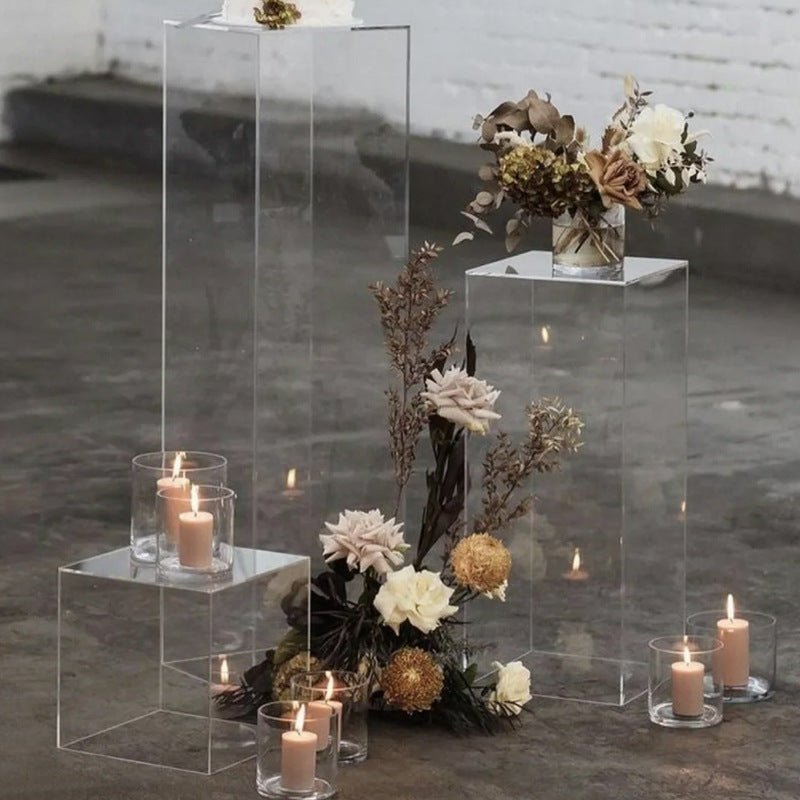 Set of 4 Clear Acrylic Pedestal Risers Transparent Display Boxes - YauSpark