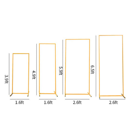 Set of 4 Gold Metal Frame Wedding Arch, Rectangular Backdrop Stand, Floral Display Frame 3.9ft, 4.9ft, 5.9ft, 6.5ft - YauSpark