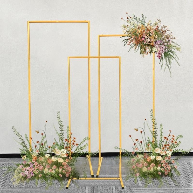 Set of 4 Gold Metal Frame Wedding Arch, Rectangular Backdrop Stand, Floral Display Frame 3.9ft, 4.9ft, 5.9ft, 6.5ft - YauSpark