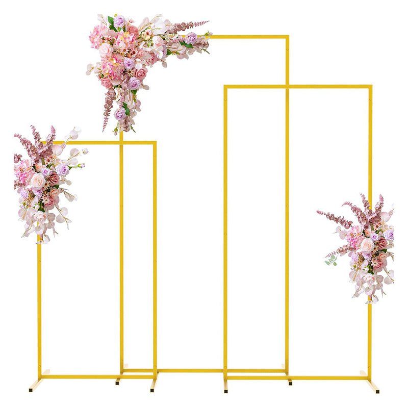 Set of 4 Gold Metal Frame Wedding Arch, Rectangular Backdrop Stand, Floral Display Frame 3.9ft, 4.9ft, 5.9ft, 6.5ft - YauSpark