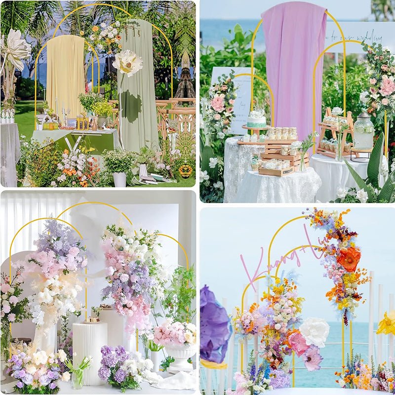 Set of 4 Gold Metal Wedding Arch Backdrop Stand Floral Display Frame With Round Top - YauSpark