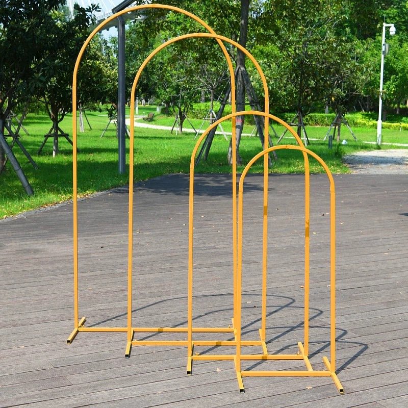 Set of 4 Gold Metal Wedding Arch Backdrop Stand Floral Display Frame With Round Top - YauSpark
