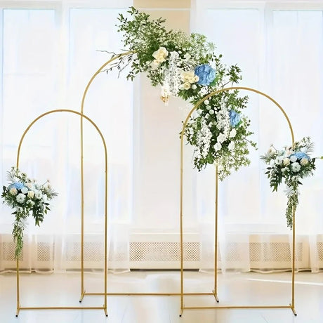 Set of 4 Gold Metal Wedding Arch Backdrop Stand Floral Display Frame With Round Top - YauSpark
