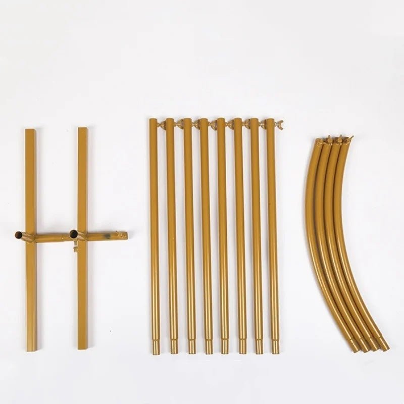 Set of 4 Gold Metal Wedding Arch Backdrop Stand Floral Display Frame With Round Top - YauSpark