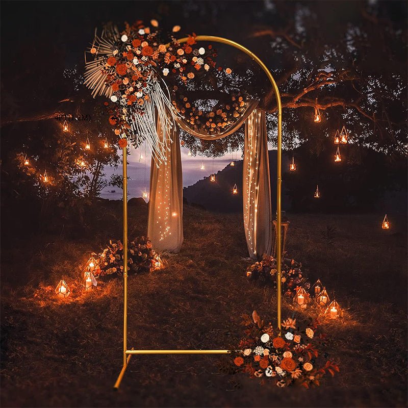 Set of 4 Gold Metal Wedding Arch Backdrop Stand Floral Display Frame With Round Top - YauSpark