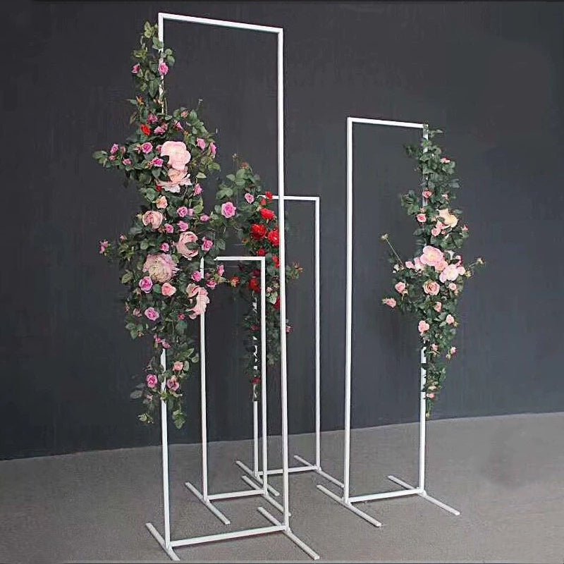 Set of 4 Slim White Metal Wedding Arches 3.6ft - 6.6ft Rectangular Backdrop Stands - Floral Display Frames - YauSpark