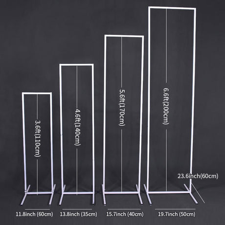 Set of 4 Slim White Metal Wedding Arches 3.6ft - 6.6ft Rectangular Backdrop Stands - Floral Display Frames - YauSpark