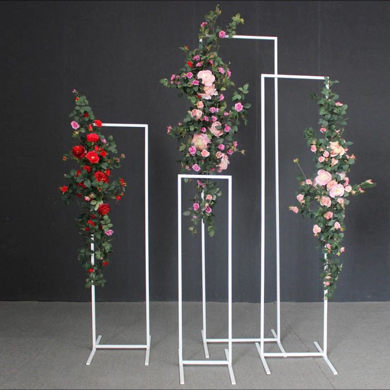 Set of 4 Slim White Metal Wedding Arches 3.6ft - 6.6ft Rectangular Backdrop Stands - Floral Display Frames - YauSpark