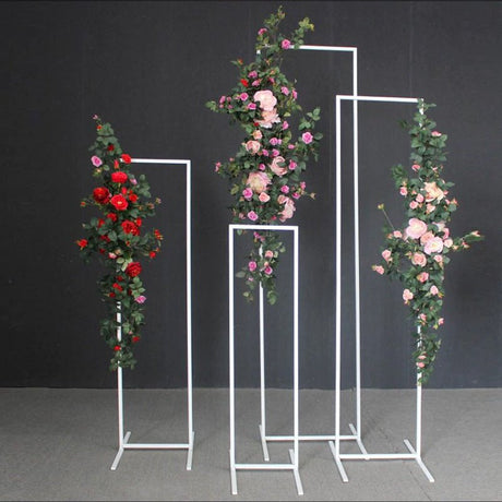 Set of 4 Slim White Metal Wedding Arches 3.6ft - 6.6ft Rectangular Backdrop Stands - Floral Display Frames - YauSpark