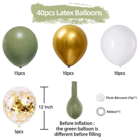 Set of 40 Avocado Green Party Balloon Kit 12" - YauSpark