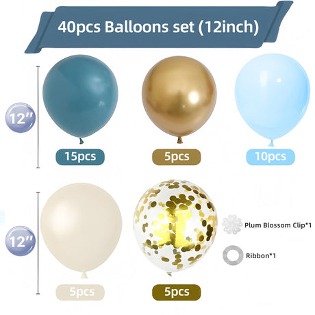 Set of 40 Blue Gold Party Balloon Kit 12" - YauSpark