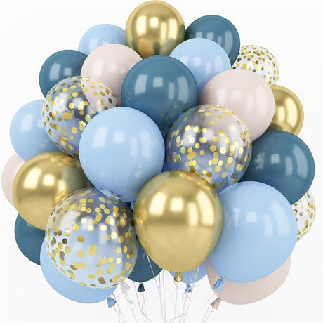 Set of 40 Blue Gold Party Balloon Kit 12" - YauSpark