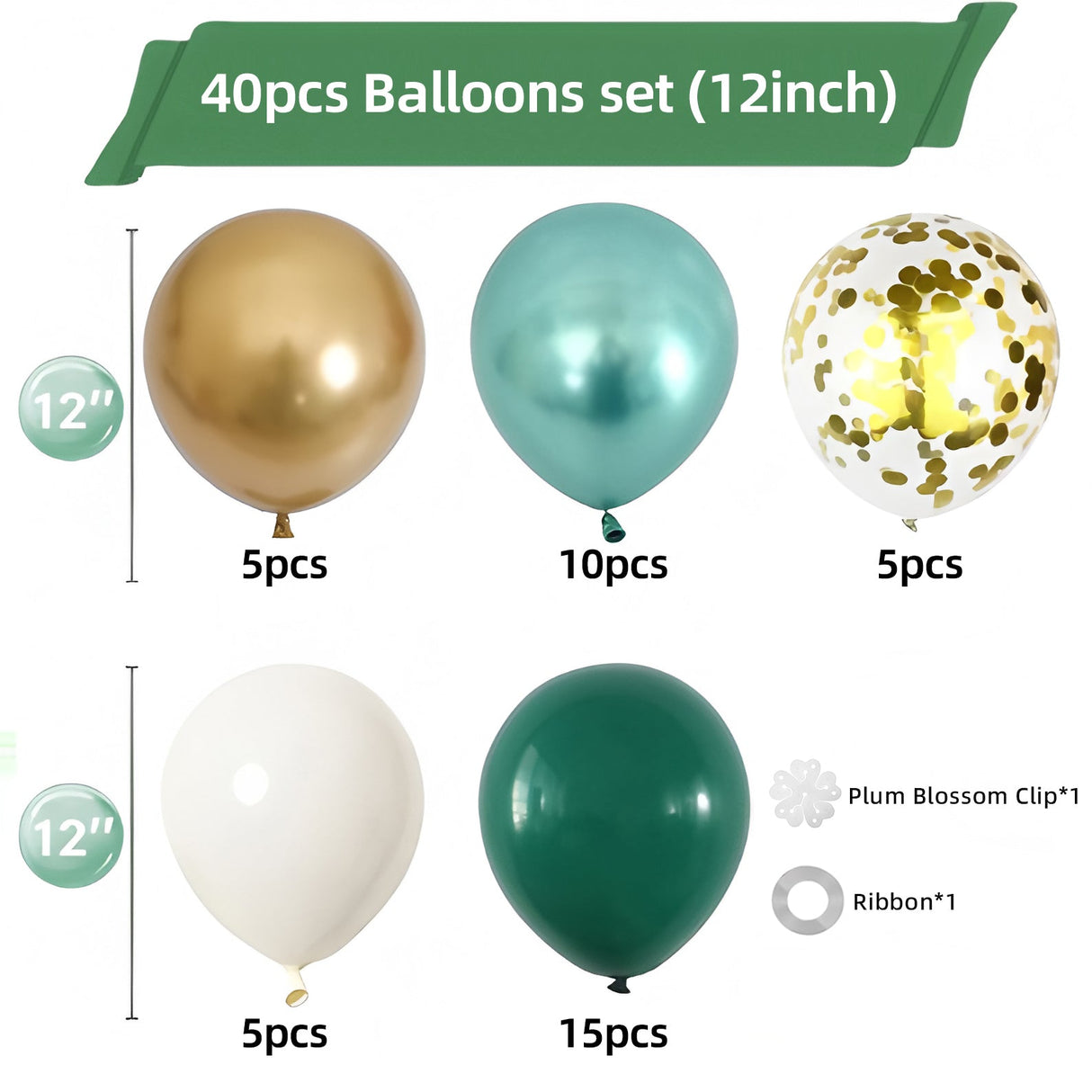 Set of 40 Dark Green Party Balloon Kit 12" - YauSpark