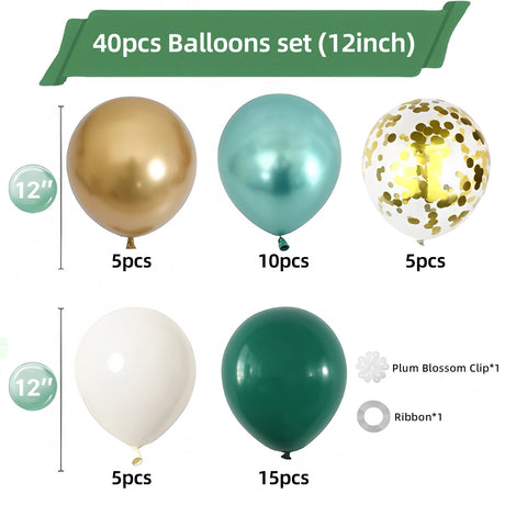 Set of 40 Dark Green Party Balloon Kit 12" - YauSpark
