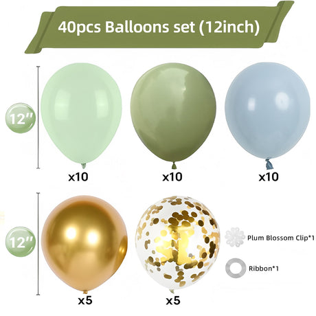 Set of 40 Green Party Balloon Kit 12" - YauSpark