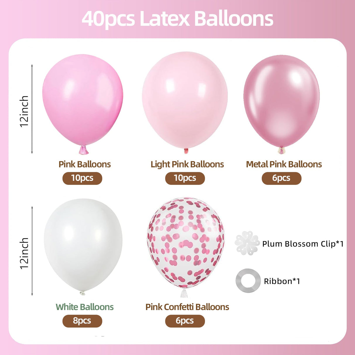 Set of 40 Pink Party Balloon Kit 12" - YauSpark