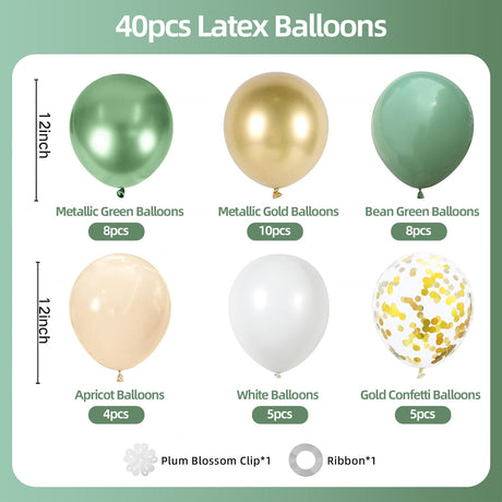 Set of 40 Retro Bean Green Party Balloon Kit 12" - YauSpark