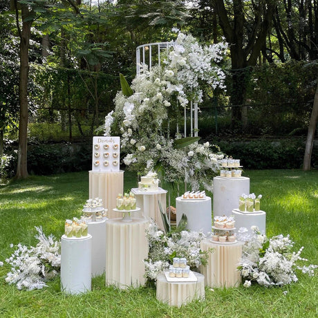 Set of 5 White Metal Cylinder Pillar Prop Stands - 20",22",24",30",35" - YauSpark