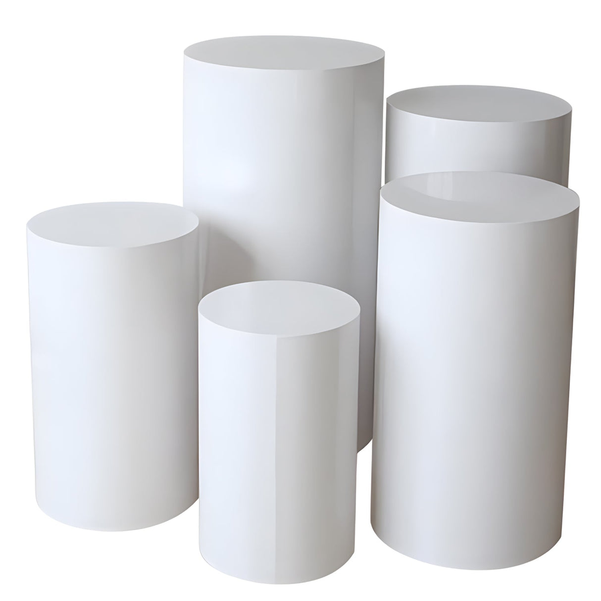Set of 5 White Metal Cylinder Pillar Prop Stands - 20",22",24",30",35" - YauSpark