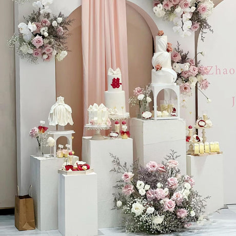 Set of 5 White Metal Rectangular Prop Pedestal Stands - YauSpark