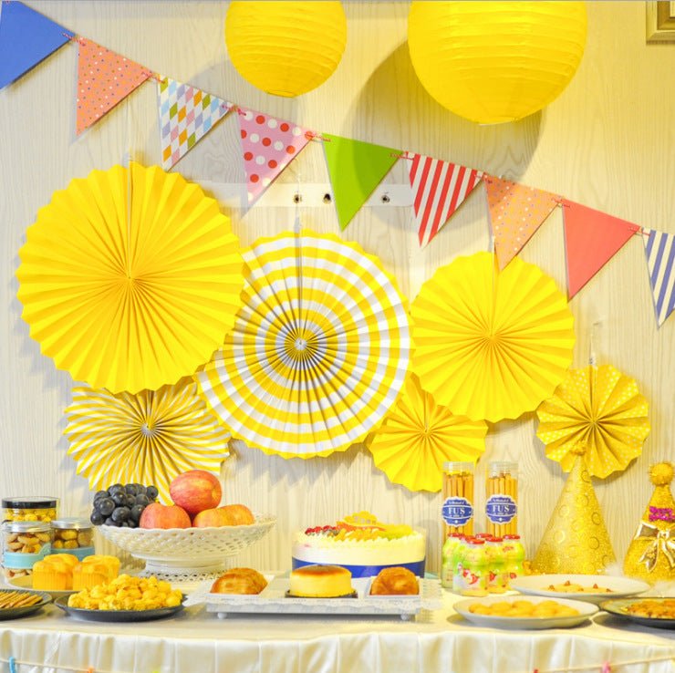 Set of 6 Black Hanging Paper Fan Decorations 8", 12", 16" - YauSpark