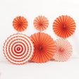 Set of 6 Orange Hanging Paper Fan Decorations 8", 12", 16" - YauSpark