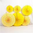 Set of 6 Yellow Hanging Paper Fan Decorations 8", 12", 16" - YauSpark