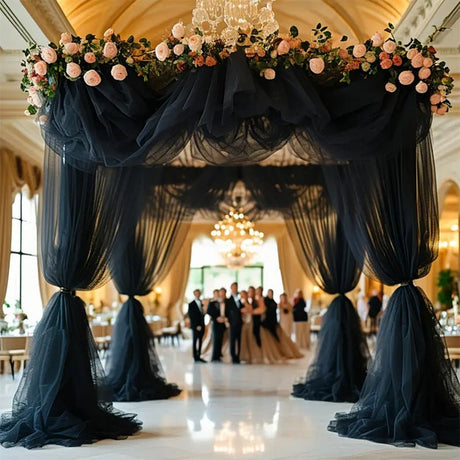 Sheer Organza Wedding Arch Draping Fabric 20ft Black - YauSpark