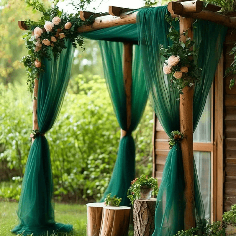 Sheer Organza Wedding Arch Draping Fabric 20ft Dark Green - YauSpark