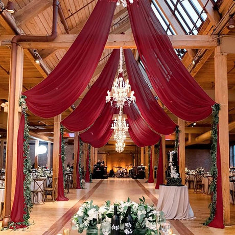 Sheer Wedding Arch Drape 5ftx32ft Burgundy - YauSpark