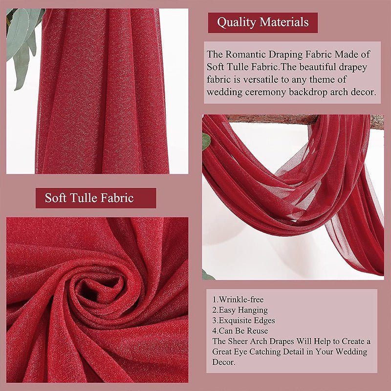 Sheer Wedding Arch Drape 5ftx32ft Burgundy - YauSpark
