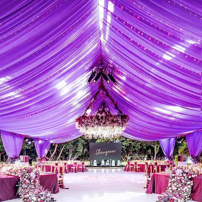 Sheer Wedding Arch Drape 5ftx32ft Dark Purple - YauSpark