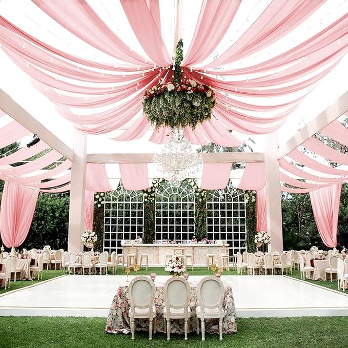 Sheer Wedding Arch Drape 5ftx32ft Nude Pink - YauSpark