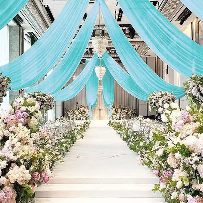 Sheer Wedding Arch Drape 5ftx32ft Tiffany Blue - YauSpark